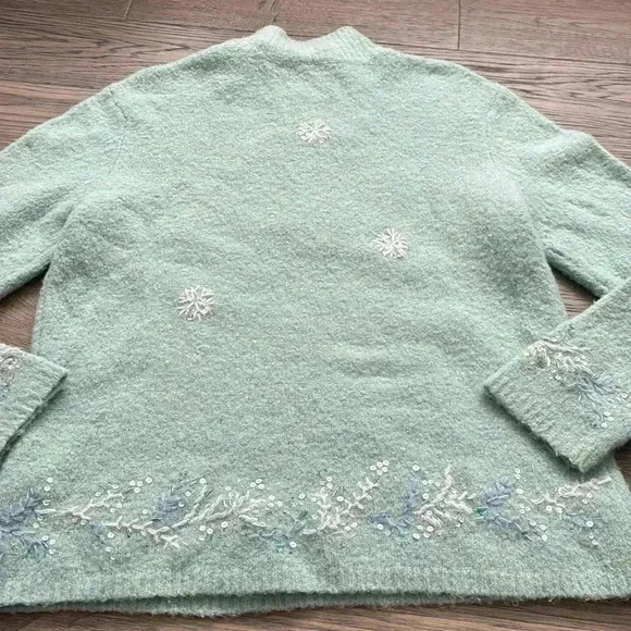 Talbots | Light  blue wool blend embroidery and beaded sweater - Picture 10 of 12